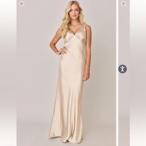 Revelry Champagne Backless Satin Gown
